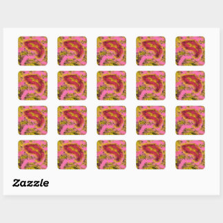Sticker Carré aquarelle peinture Anniversaire avec rose rouge no