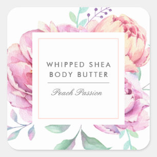 Sticker Carré Aquarelle Peonies Floral produit d'affaires