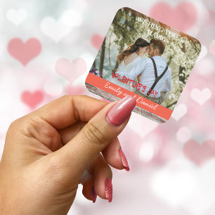 Sticker Carré Aquarelle photo Valentine's Day personnalisée