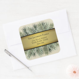 Sticker Carré Aquarelle Pine & Gold Ribon Adresse de vacances