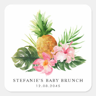 Sticker Carré Aquarelle Pinéapple Tropical Été Baby Brunch