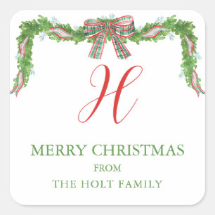 Sticker Carré Aquarelle Plaid Garland Noël