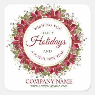 Sticker Carré Aquarelle Poinsettia Noël
