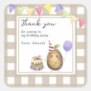 Sticker Carré Aquarelle Pomme de terre 1er anniversaire merci