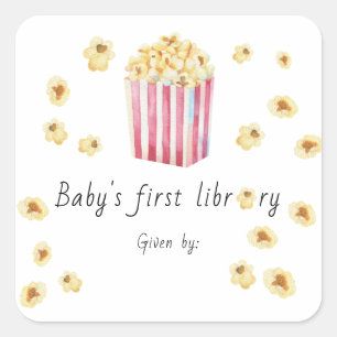 Sticker Carré Aquarelle Popcorn Baby première bibliothèque