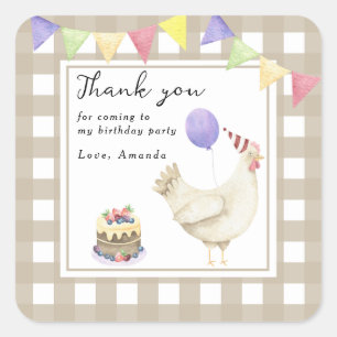 Sticker Carré Aquarelle Poulet Mignon 1er anniversaire merci