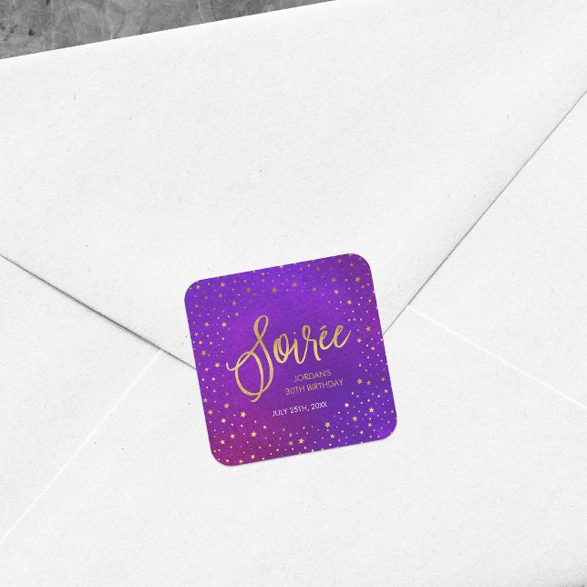 Sticker Carré Aquarelle pourpre étoilée Soiree Anniversaire (Créateur téléchargé)