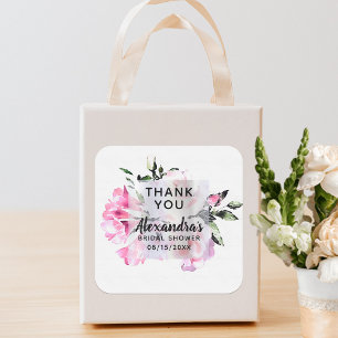 Sticker Carré Aquarelle romantique Bouquet floral Merci