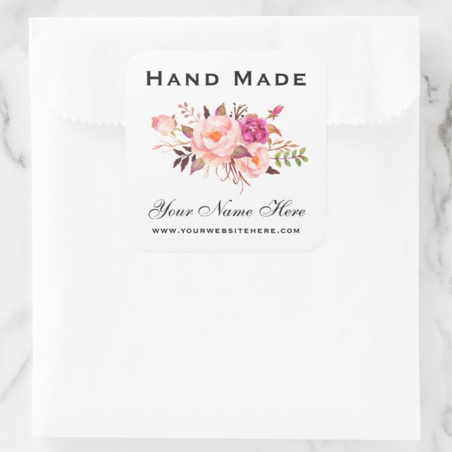 Sticker Carré Aquarelle rose à la main petite (Sac)