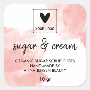 Sticker Carré Aquarelle rose Beauté artisanale Votre logo