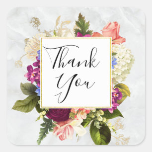 Sticker Carré Aquarelle rose & blanc moderne Merci floral