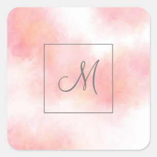 Sticker Carré Aquarelle rose de pêche Abstraite