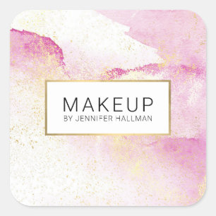 Sticker Carré Aquarelle rose douce Abstraite Faux Gold Dust