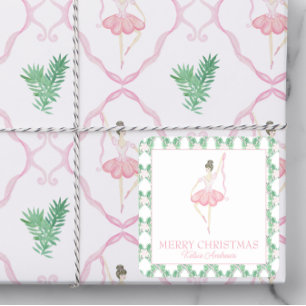 Sticker Carré Aquarelle rose et vert Noël Ballerinas Photo
