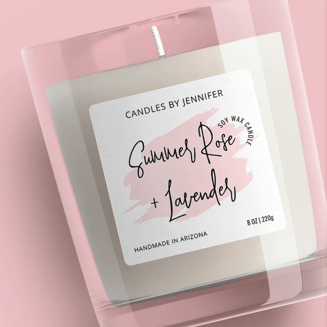 Sticker Carré Aquarelle rose feminine Bougies modernes Emballage (Créateur téléchargé)