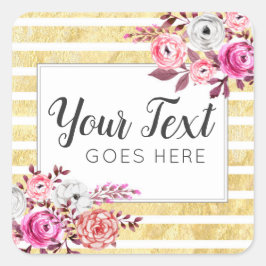 Sticker Carré Aquarelle rose Floral & Or Glam