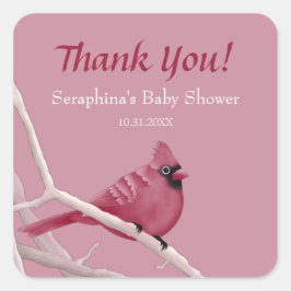 Sticker Carré Aquarelle rose Merci cardinal Baby shower
