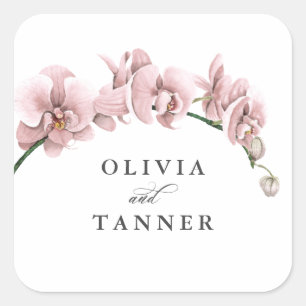 Sticker Carré Aquarelle rose Orchidées Tropical Paradis Mariage