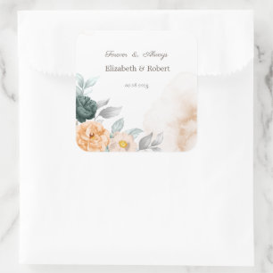 Sticker Carré Aquarelle Roses verts