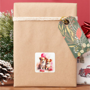 Sticker Carré Aquarelle Rosy Puppy Love