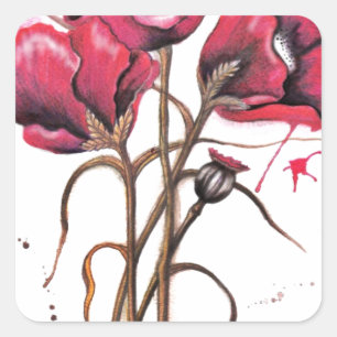 Sticker Carré Aquarelle rouge