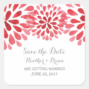 Sticker Carré Aquarelle rouge Chrysanthemum Enregistrer la date