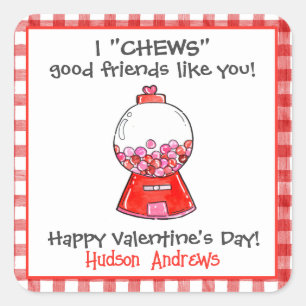 Sticker Carré Aquarelle Rouge En vichy Gumballs Valentine's
