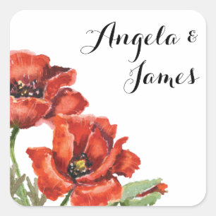 Sticker Carré Aquarelle Rouge et vert Mariage de fleurs de crapa
