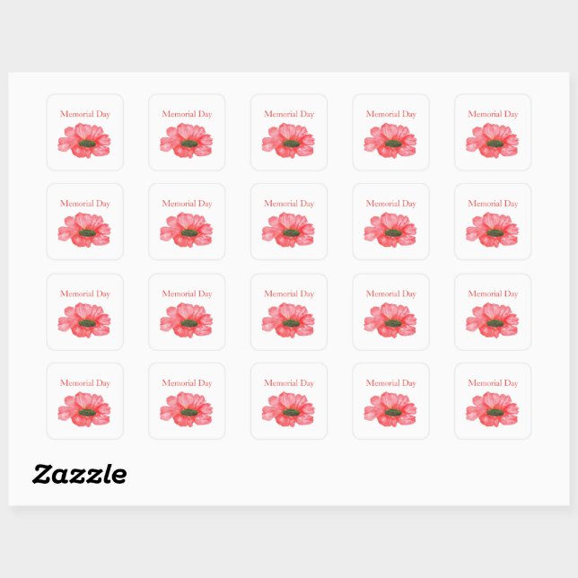Sticker Carré Aquarelle rouge pavot fleurs sauvages (Feuille)