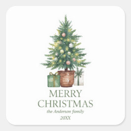 Sticker Carré Aquarelle rustique Arbre de Noël non photo