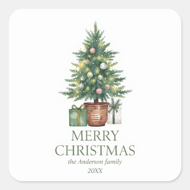 Sticker Carré Aquarelle rustique Arbre de Noël non photo (Devant)