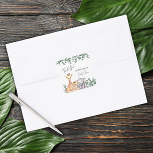 Sticker Carré Aquarelle Safari Animaux Baby shower Merci