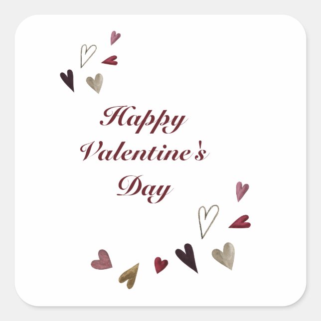 Sticker Carré Aquarelle Saint Valentin Coeurs (Devant)