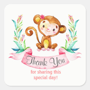 Sticker Carré Aquarelle Singe Merci fille