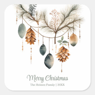 Sticker Carré Aquarelle tendance Boho ornements de Noël