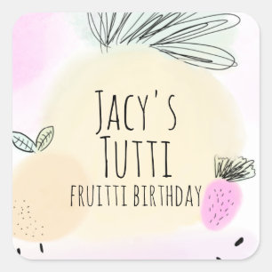 Sticker Carré Aquarelle Tous Fruits D'anniversaire Fête Dessinés