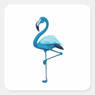 Sticker Carré Aquarelle tropicale Flamant rose bleu