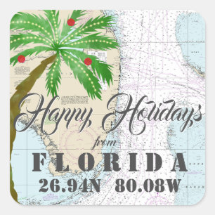 Sticker Carré Aquarelle tropicale Joyeuses vacances de Floride