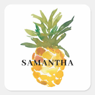 Sticker Carré Aquarelle tropicale Nom de l'ananas