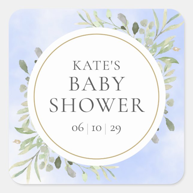 Sticker Carré Aquarelle Verdure Baby Boy Douche (Devant)