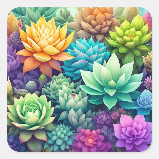 Sticker Carré Aquarelle Verdure Succulents Collage (Devant)