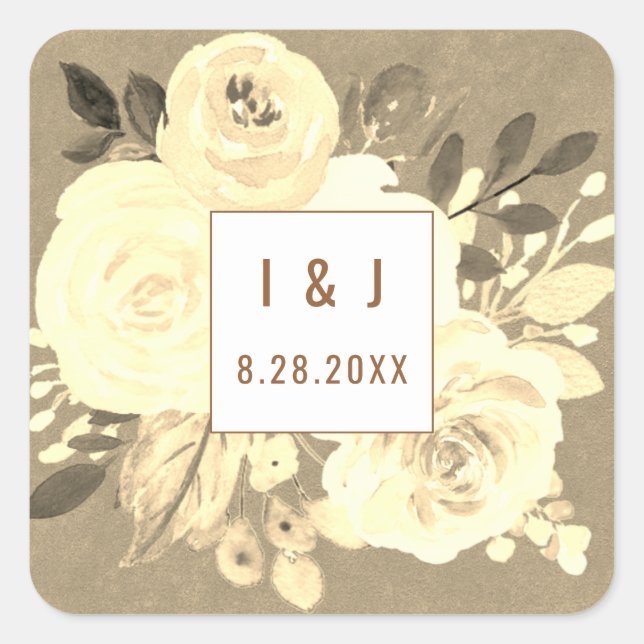 Sticker Carré Aquarelle Vintage rustique Floral Bloom Mariage (Devant)