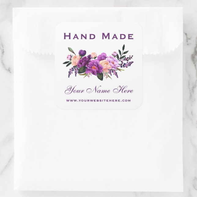 Sticker Carré Aquarelle violette à la main petite (Sac)