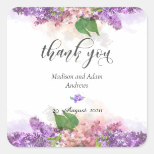 Sticker Carré Aquarelle violette et rose Merci Lilac Fleurs