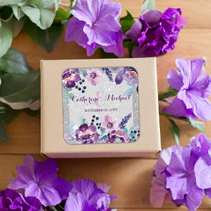 Sticker Carré Aquarelle violette Floral et Mariage Parties scint