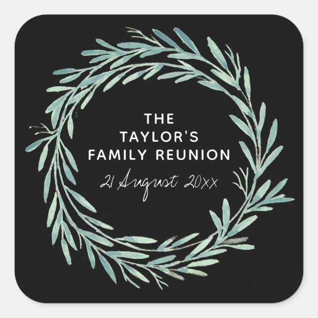 Sticker Carré Aquarelle Wreath Famille Retrouvailles Verdure (Devant)