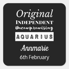 Sticker Carré Aquarius Zodiac Caractéristiques amusantes Anniver