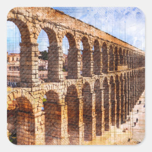 Sticker Carré Aqueduc romain, Ségovie. Espagne.