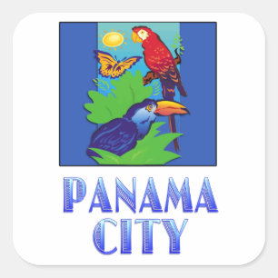 Sticker Carré Ara, perroquet, papillon et jungle PANAMÁ CITY