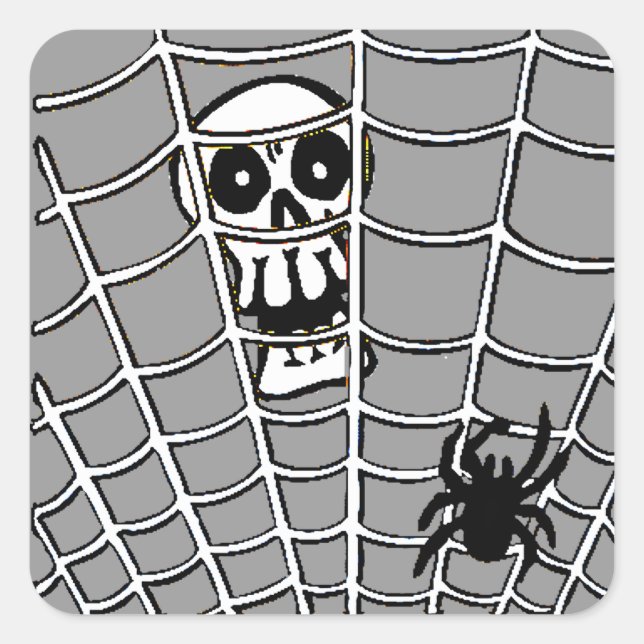 Sticker Carré Araignée en ligne avec crâne (Devant)